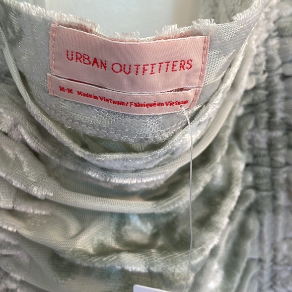 M // Urban Outfitters NWT Light Green Burnout Velvet Jacquard Ruched Mini Skirt - Picture 3 of 6